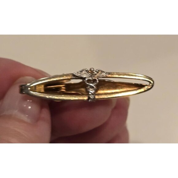 Vintage Swank Gold Tone Caduceus Tie Clip With Medical Symbol Design - Picture 8 of 8